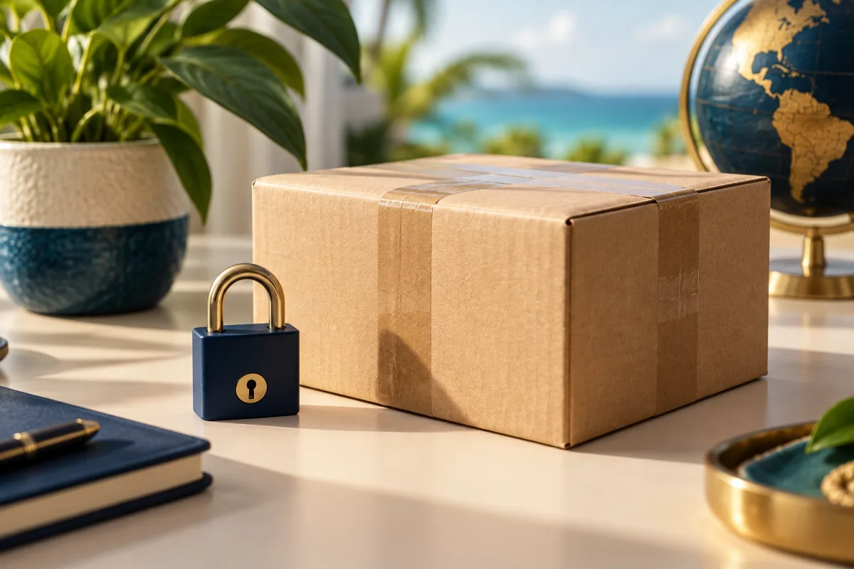 Sealed parcel and a padlock representing careful handling of private information