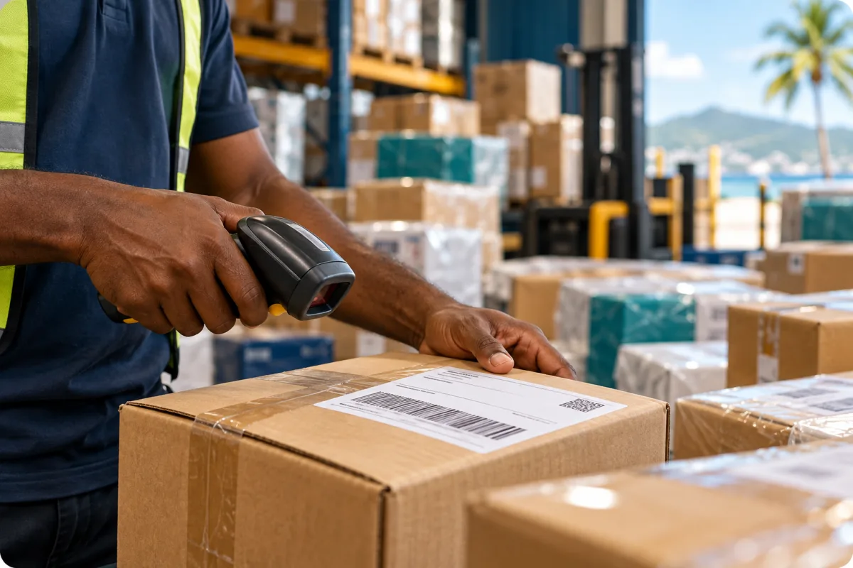 Warehouse worker scanning the barcode on a parcel